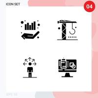 4 universelle solide Glyphen für Web- und mobile Anwendungen Geschäftsfähigkeiten Handmaschinen Menschen editierbare Vektordesign-Elemente vektor