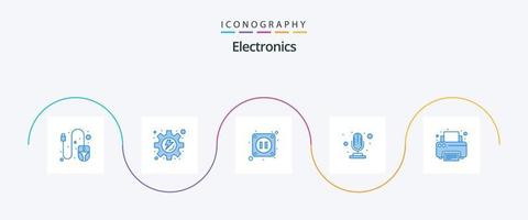 Elektronik blau 5 Icon Pack inklusive . Drucken. Steckdose. Drucker. Fax vektor