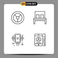 Stock Vector Icon Pack mit 4 Zeilenzeichen und Symbolen für Rad-Audiomöbel-Mikrofon lmobile editierbare Vektordesign-Elemente