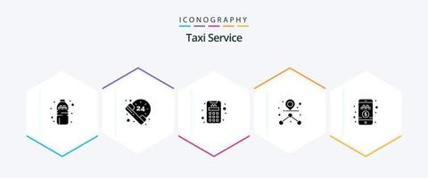 taxi service 25 glyf ikon packa Inklusive . rida. maskin. betala pengar. uppkopplad cab bokning vektor
