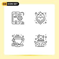 4 kreativ ikoner modern tecken och symboler av seo ha sönder miljö kärlek kopp redigerbar vektor design element