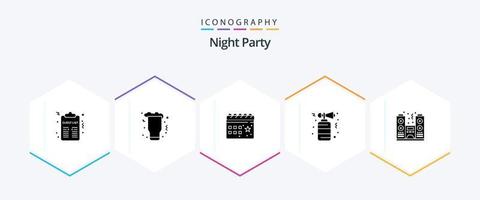 Night Party 25 Glyphen-Icon-Pack inklusive Party. Feier. Glas. Horn. Nacht vektor