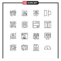 16 Umrisspaket für die Benutzeroberfläche mit modernen Zeichen und Symbolen des Euro-Linksdarlehens, horizontale Romantik, editierbare Vektordesign-Elemente vektor