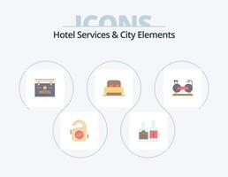 hotell tjänster och stad element platt ikon packa 5 ikon design. cykel. hotell. hotell . rum. säng vektor