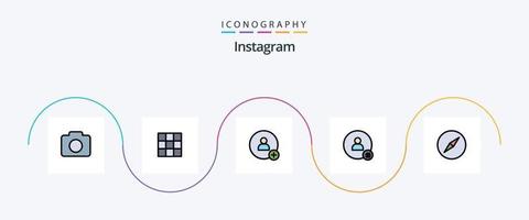 Instagram-Linie gefülltes flaches 5-Icon-Paket einschließlich Navigation. instagram. Kontakt. Kontakt. twittern vektor