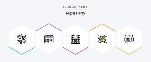 Night Party 25 Filledline Icon Pack inklusive Feier. Nacht. Gruppe. Gruppe. Zuschauer vektor