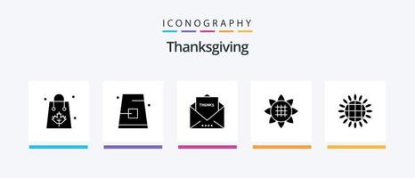 Thanksgiving Glyph 5 Icon Pack inklusive Sonnenblume. Flora. Niedergang. das Erntedankfest. Botschaft. kreatives Symboldesign vektor