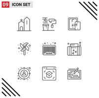 universell ikon symboler grupp av 9 modern konturer av försäljning väderkvarn vält leksak lagring redigerbar vektor design element