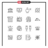 Stock Vector Icon Pack mit 16 Zeilenzeichen und Symbolen für Archivverkauf Alarmreduktionstimer editierbare Vektordesign-Elemente