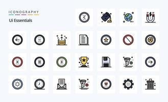 25 UI-Essentials-Line-Icon-Pack mit Stil vektor