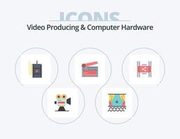video producerar och dator hårdvara platt ikon packa 5 ikon design. kläpp. styrelse. prestanda. handling. studio vektor