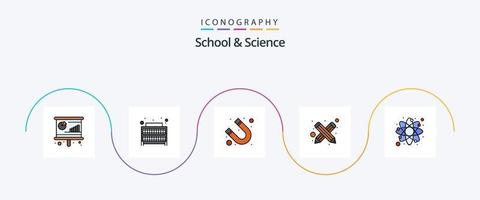 skola och vetenskap linje fylld platt 5 ikon packa Inklusive laboratorium. attraktion. penna. bloggande vektor