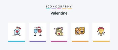 Valentinslinie gefüllt 5 Icon Pack inklusive Blumenstrauß. Liebe. Feuer. Tag. Valentinstag. kreatives Symboldesign vektor