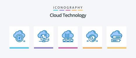 Cloud-Technologie Blue 5 Icon Pack inklusive Cloud. sicher. dokumentieren. sicher. anschließen. kreatives Symboldesign vektor