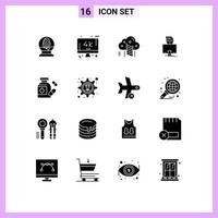 uppsättning av 16 modern ui ikoner symboler tecken för piller programmerare stege spelare hacker redigerbar vektor design element