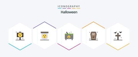 Halloween 25 Flat Icon Pack inklusive Hof. Grab. Gift. Fledermäuse. Beerdigung vektor