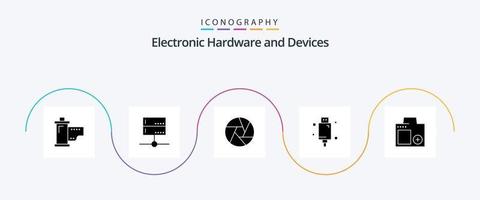 enheter glyf 5 ikon packa Inklusive elektronisk. enheter. server. kabel. fokus vektor