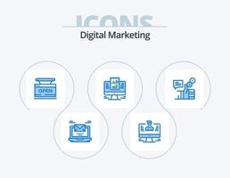 digitales Marketing blaues Icon Pack 5 Icon Design. Laptop. Prüfbericht. Prüfbericht. online. Laden vektor