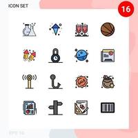 Stock Vektor Icon Pack mit 16 Zeilenzeichen und Symbolen für Schloss Hochzeit Saft Liebe Basketball editierbare kreative Vektordesign-Elemente