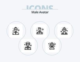 männliche Avatarlinie Icon Pack 5 Icon Design. Mann. Tischler. Geschäftsmann. Alter Mann. Gärtner vektor