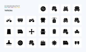 25 Fahrzeuge solides Glyphen-Icon-Pack vektor