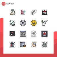 Piktogrammsatz aus 16 einfachen, flachen, farbgefüllten Linien von Web-Alert-Gander-Entwicklungsclips, editierbare kreative Vektordesign-Elemente vektor