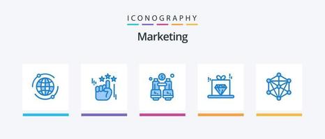 marknadsföring blå 5 ikon packa Inklusive maskin. språk. hitta. data. pris. kreativ ikoner design vektor