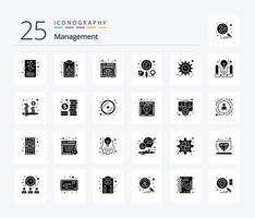 Management 25 Solid Glyph Icon Pack inklusive Management. Suche. global. Lage. Finder vektor