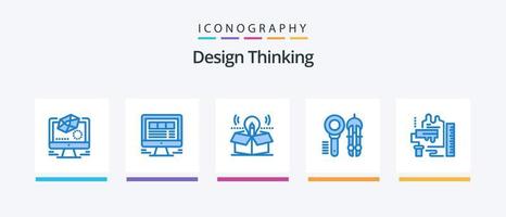 Design Thinking Blue 5 Icon Pack inklusive Tool. Design. Netz. Suche. Idee. kreatives Symboldesign vektor