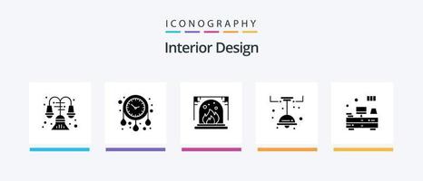 Interior Design Glyph 5 Icon Pack inklusive Tabelle. Rechner. Schornstein. schmücken. Lampe. kreatives Symboldesign vektor