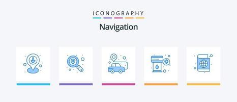 Navigation Blue 5 Icon Pack inklusive Passbuch. Suche. Wagen. Bahnhof. Gas. kreatives Symboldesign vektor