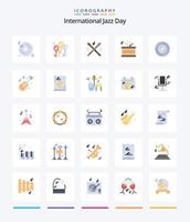 Creative International Jazz Day 25 Flat Icon Pack wie Kora. Gitarre. Instrument. CD. Musik vektor