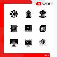 uppsättning av 9 modern ui ikoner symboler tecken för plan bärbar dator kock doc fil doc redigerbar vektor design element