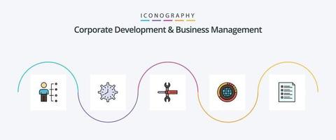 företags- utveckling och företag förvaltning linje fylld platt 5 ikon packa Inklusive verktyg. skruvmejsel. tid. kontroller. arbete vektor