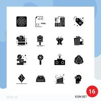 Aktienvektor-Icon-Pack mit 16 Zeilenzeichen und Symbolen für Zeichen-Tag-Datei medizinische Fertigung editierbare Vektordesign-Elemente vektor
