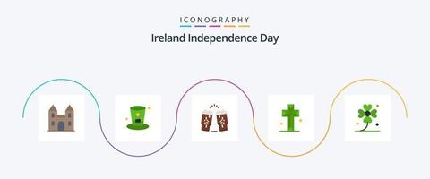 irland oberoende dag platt 5 ikon packa Inklusive klöver. korsa. öl. kyrka. irland vektor