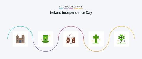 Irland Unabhängigkeitstag Flat 5 Icon Pack inklusive Kleeblatt. kreuzen. Bier. Kirche. Irland vektor