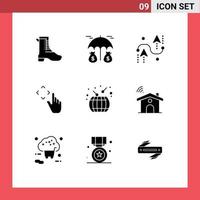 Stock Vector Icon Pack mit 9 Zeilenzeichen und Symbolen für China bewegen Kurven Gesten Finger editierbare Vektordesign-Elemente