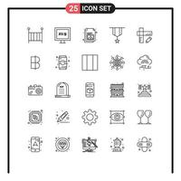 25 Zeilenpaket für Benutzeroberflächen mit modernen Zeichen und Symbolen der Geometrie, einfache Dokumentmedaillendekoration, editierbare Vektordesignelemente vektor