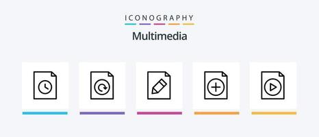 Multimedia Line 5 Icon Pack inklusive . Mac. Bleistift. dokumentieren. kreatives Symboldesign vektor