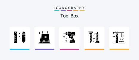 Tools Glyph 5 Icon Pack inklusive Industrie. selbstschneidend. Konstruktion. Selbstbefestigung. Konstruktion. kreatives Symboldesign vektor