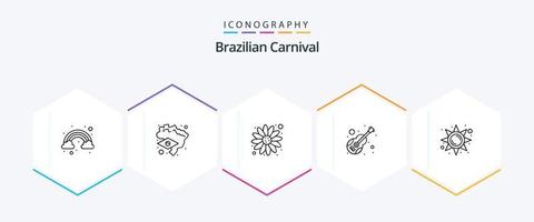 Brasilianischer Karneval 25 Zeilen Icon Pack inklusive Sonnenlicht. hell. Sonnenblume. Helligkeit. Musical vektor