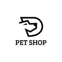 brev d hund logotyp. logotyp är formad med linje, skapande en kombination av en hundar huvud och de brev d. perfekt för sällskapsdjur butiker. vektor