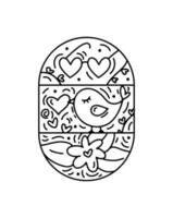 Valentinsgrußvektorzusammensetzungs-Erbauervogel, -gläser und -herzen. hand gezeichnetes liebesfeiertagslogo im runden rahmen für grußkarte, webdesigneinladung vektor