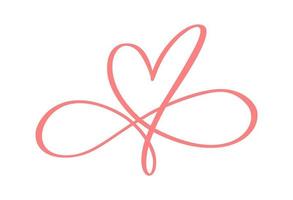 vektor kalligrafi röd hjärta och evigt tecken. kärlek oändlighet valentine dag romantisk symbol logotyp länkad, Ansluta sig, passionen och bröllop ikon. mall för kort, affisch. design element illustration