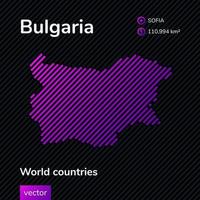 vektor abstrakt Karta av bulgarien med violett randig textur och randig mörk bakgrund