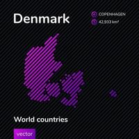 abstrakte Vektorkarte von Dänemark mit violett gestreifter Textur und gestreiftem dunklem Hintergrund vektor