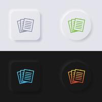 Papier-Icon-Set, mehrfarbiger Neumorphismus-Button, weiches UI-Design für Webdesign, Anwendungs-UI und mehr, Button, Vektor. vektor