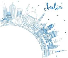 översikt Indien stad horisont med blå byggnader och kopia Plats. vektor