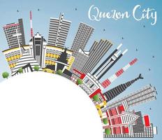 quezon city philippinen skyline mit grauen gebäuden, blauem himmel und kopierraum. vektor